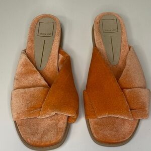 Dolce Vita Velvet Crisscross Slide Sandals in Burnt Orange
